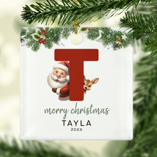 Adorno Metálico Letra Kids T Monograma Árbol de Navidad