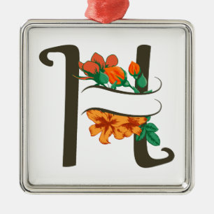 Adorno Metálico Letra mayúscula Monograma floral H