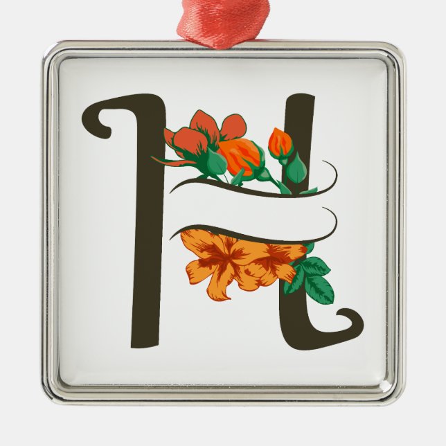 Adorno Metálico Letra mayúscula Monograma floral H (Frente)