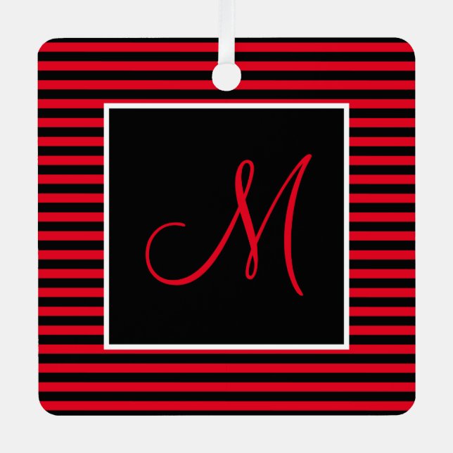 Adorno Metálico Letra personalizado inicial rojo y negro rayado (Anverso)