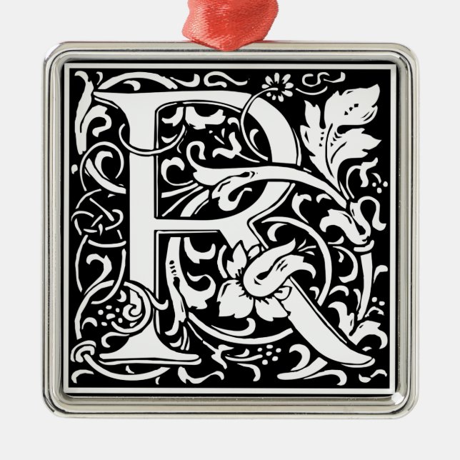 Adorno Metálico Letra R Monograma medieval Art Nouveau (Frente)