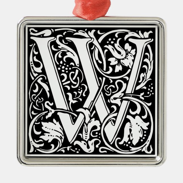 Adorno Metálico Letra W monograma medieval inicial (Frente)