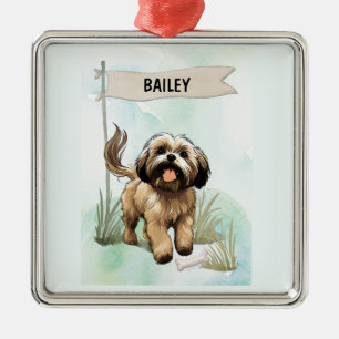 Adorno Metálico Lhasa Apso Acuarela Perro Personalizado