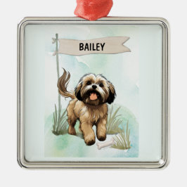 Adorno Metálico Lhasa Apso Watercolor Personalized Dog