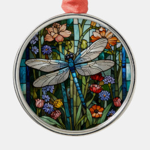Adorno Metálico Libélula boho floral botánico vidrio teñido