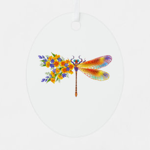 Adorno Metálico Libélula de flor amarilla