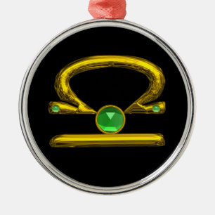 Adorno Metálico LIBRA ZODIAC CUMPLEAÑOS JEWEL VERDE EMERALD Gold