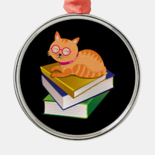 Adorno Metálico Libros - Regalo de los libros y gatos