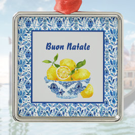 Adorno Metálico Limon Buon Natale Mediterráneo Azulejo Blue Toile