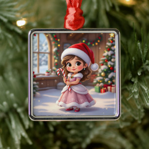 Adorno Metálico Linda princesita con sombrero de Navidad