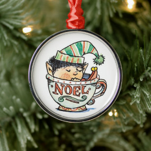 Adorno Metálico Lindo duende de Navidad de dibujos animados durmie