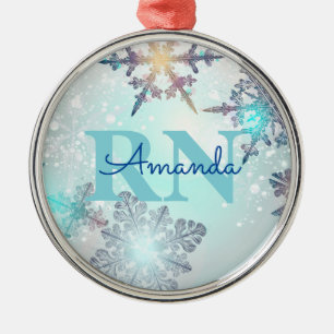 Adorno Metálico Lindo nombre personalizado azul RN enfermera