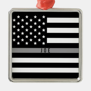 Adorno Metálico Línea gris fina monograma de la bandera americana