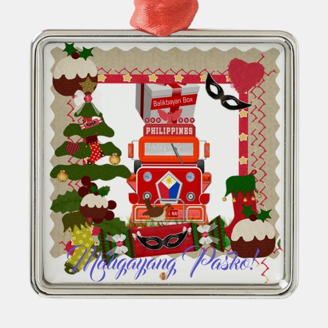 Adorno Metálico Linterna filipina, Parol, bandera, caja de (Frente)