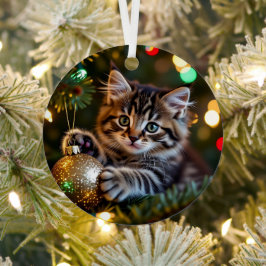 Adorno Metálico Little Kitten on Christmas Tree Personalized