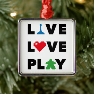 Adorno Metálico Live, Love, Play Black Text Ornament Metalizado