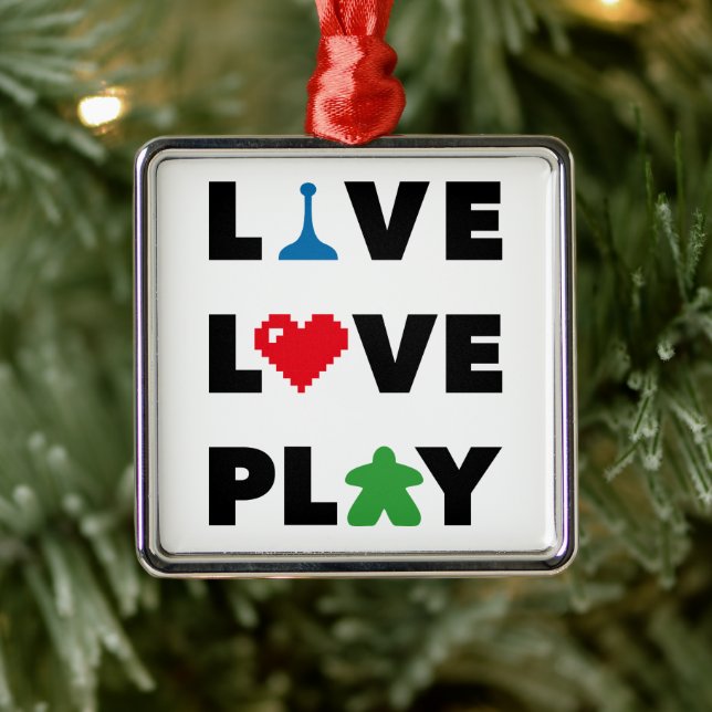 Adorno Metálico Live, Love, Play Black Text Ornament Metalizado (Árbol)