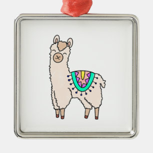Adorno Metálico llama alpaca de dibujos animados sonriendo feliz 