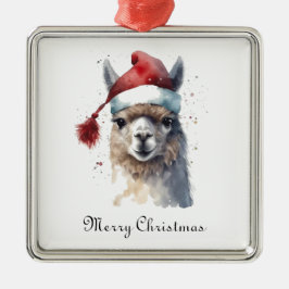 Adorno Metálico Llama de Navidad con sombrero de Santa con texto p
