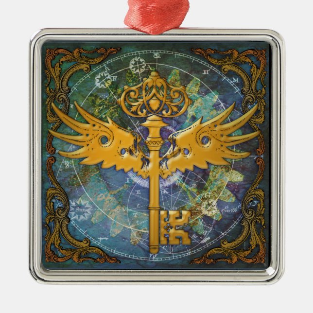 Adorno Metálico Llave alada Steampunk (Frente)