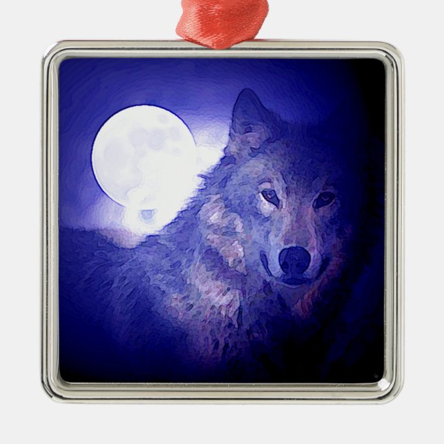 Adorno Metálico Lobo, luna y noche azul (Frente)