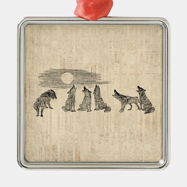 Adorno Metálico Lobos llorando en el arte del lobo de la luna (Frente)