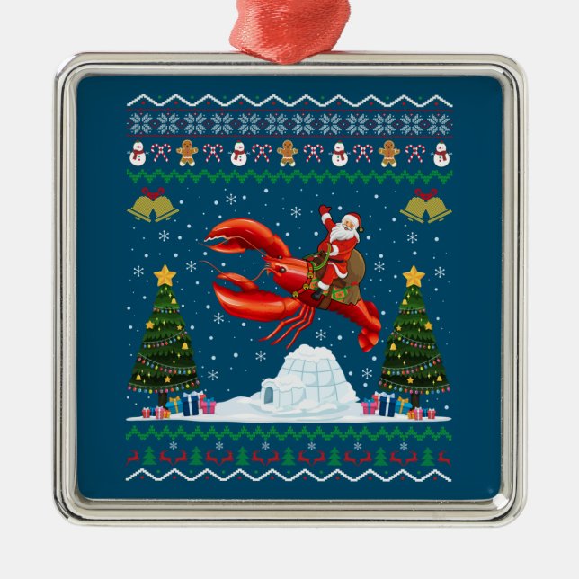Adorno Metálico Lobster Ugly Xmas Gift Santa Riding Lobster Christ (Frente)