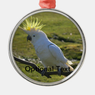 Adorno Metálico Loro de Cockatoo amarillo y blanco