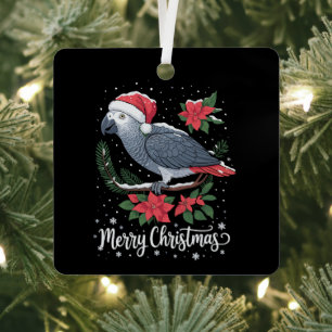 Adorno Metálico Loro gris africano de Navidad 