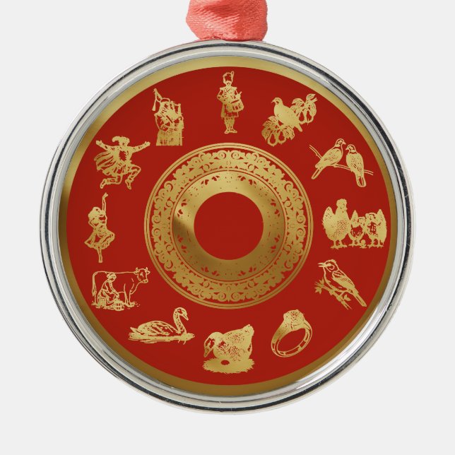 Adorno Metálico Los doce días de los Navidades rojos (Frente)