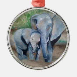 Adorno Metálico Los elefantes miman y bebé