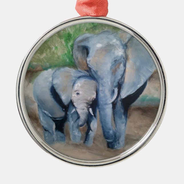 Adorno Metálico Los elefantes miman y bebé (Frente)