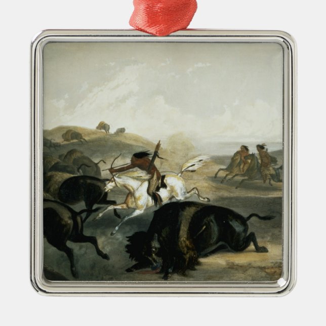 Adorno Metálico Los indios que cazan el bisonte, platean 31 del (Frente)