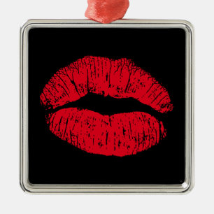 Adorno Metálico Los labios de besos rojos en negro