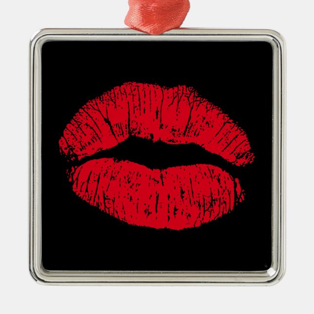 Adorno Metálico Los labios de besos rojos en negro (Frente)
