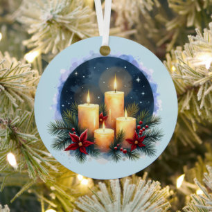 Adorno Metálico Los navidades lucen velas con Poinsettias