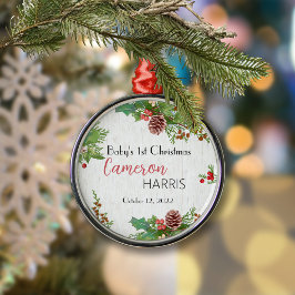 Adorno Metálico Los primeros Navidades del bebé rústico Holly & Pi