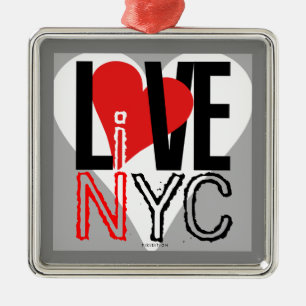 Adorno Metálico Love NYC Live In NYC Square Ornament Gray