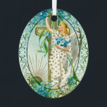 Adorno Metálico Lovely Forget Me Not Angel<br><div class="desc">vintage painting with a beautiful christian angel in a white dress.</div>