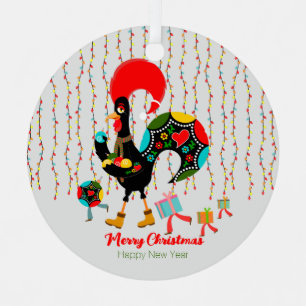 Adorno Metálico Luces de navidad, baubles, regalos y Rooster