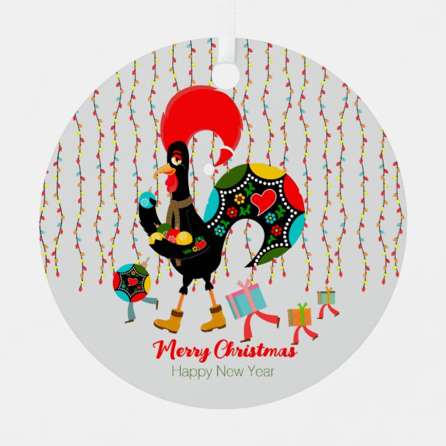 Adorno Metálico Luces de navidad, baubles, regalos y Rooster (Anverso)