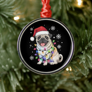 Adorno Metálico Luces de Navidad de Pug Santa Amante de Perros Xma