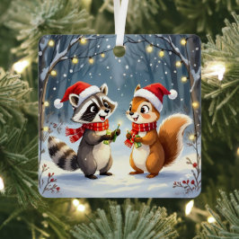 Adorno Metálico Luces de Raccoon y Squirrel colgando Navidades