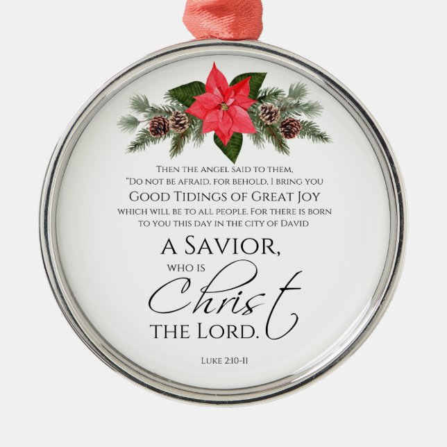 Adorno Metálico Luke 2:10-11 Good Tidings Poinsettia Navidades (Frente)