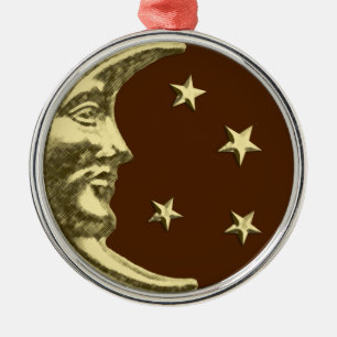 Adorno Metálico Luna y estrellas Art Deco - Marrón chocolate y oro