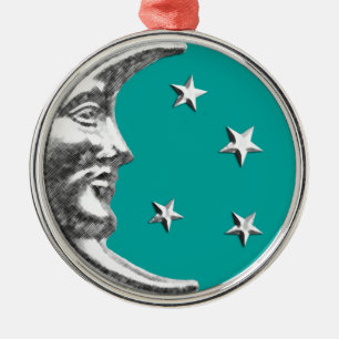 Adorno Metálico Luna y estrellas Art Deco - Turquesa y plata