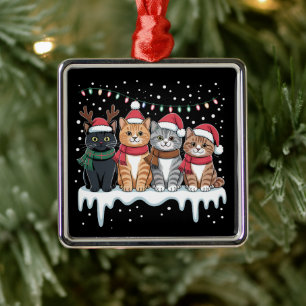 Adorno Metálico Luz de Navidad de Gato Reno Santa Amante de Gatos