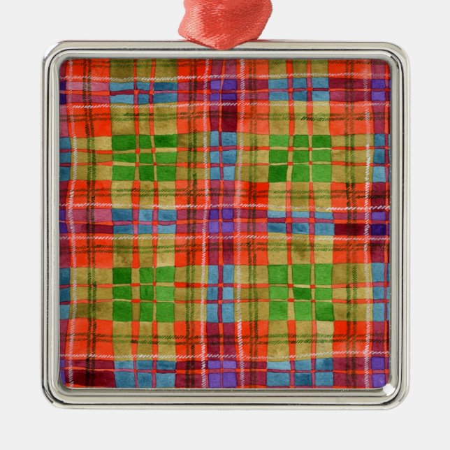 Adorno Metálico MAC RAE TARTAN Glass Square Ornament (Frente)