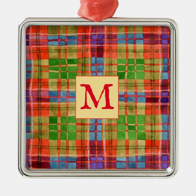Adorno Metálico MAC RAE TARTAN Glass Square Ornament + Inicial (Frente)