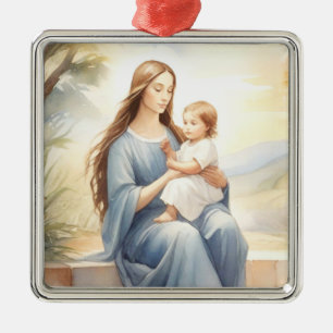 Adorno Metálico Madonna con el niño Jesús